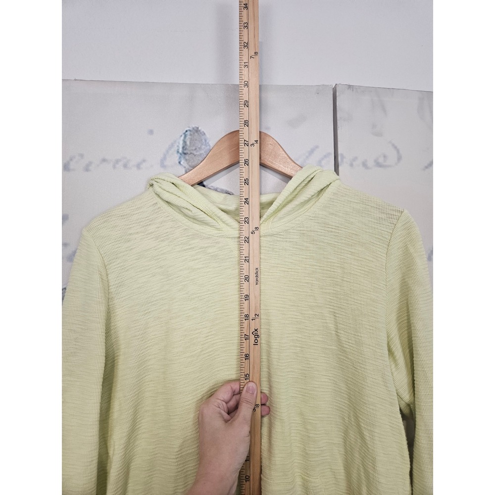 J. Jill Womens M Pale Yellow Waffle Knit Cotton Long Sleeve Hoodie Pullover Top - Picture 8 of 9